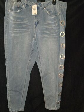Ashley Stewart Light Blue Cropped Jeans with Side Grommet Detail